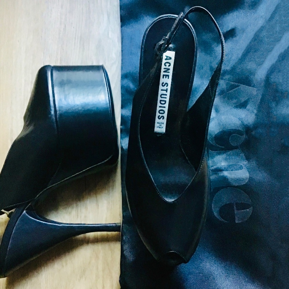 Acne Studios Black Leather Platform Slingback Heels